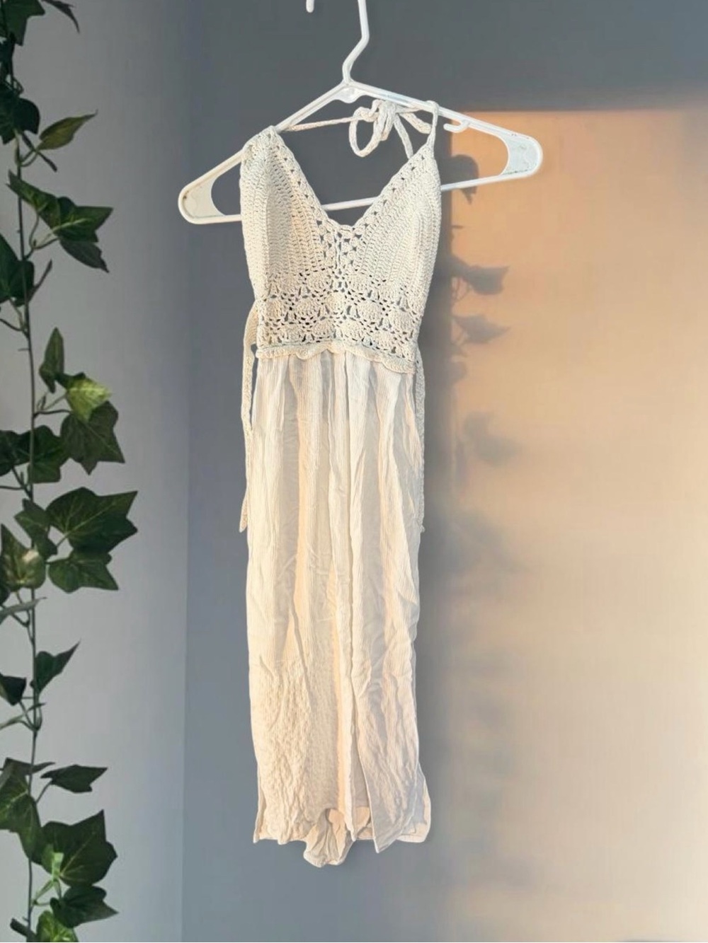 Crocheted Halter Maxi Dress in Ivory